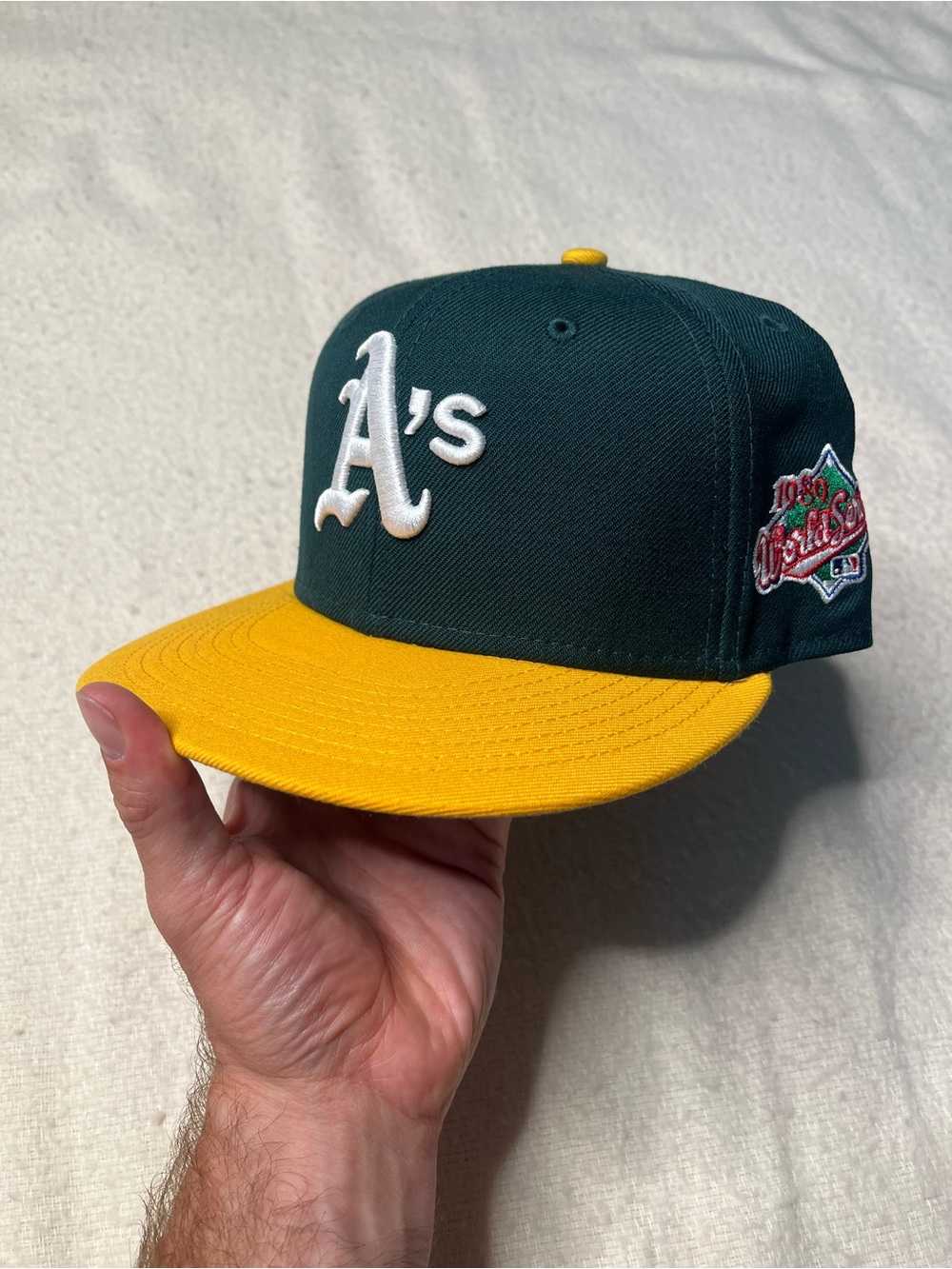 New Era MLB Oakland Athletics As 1989 World Series Patch Fitted Hat Cap Sz 7 1/2